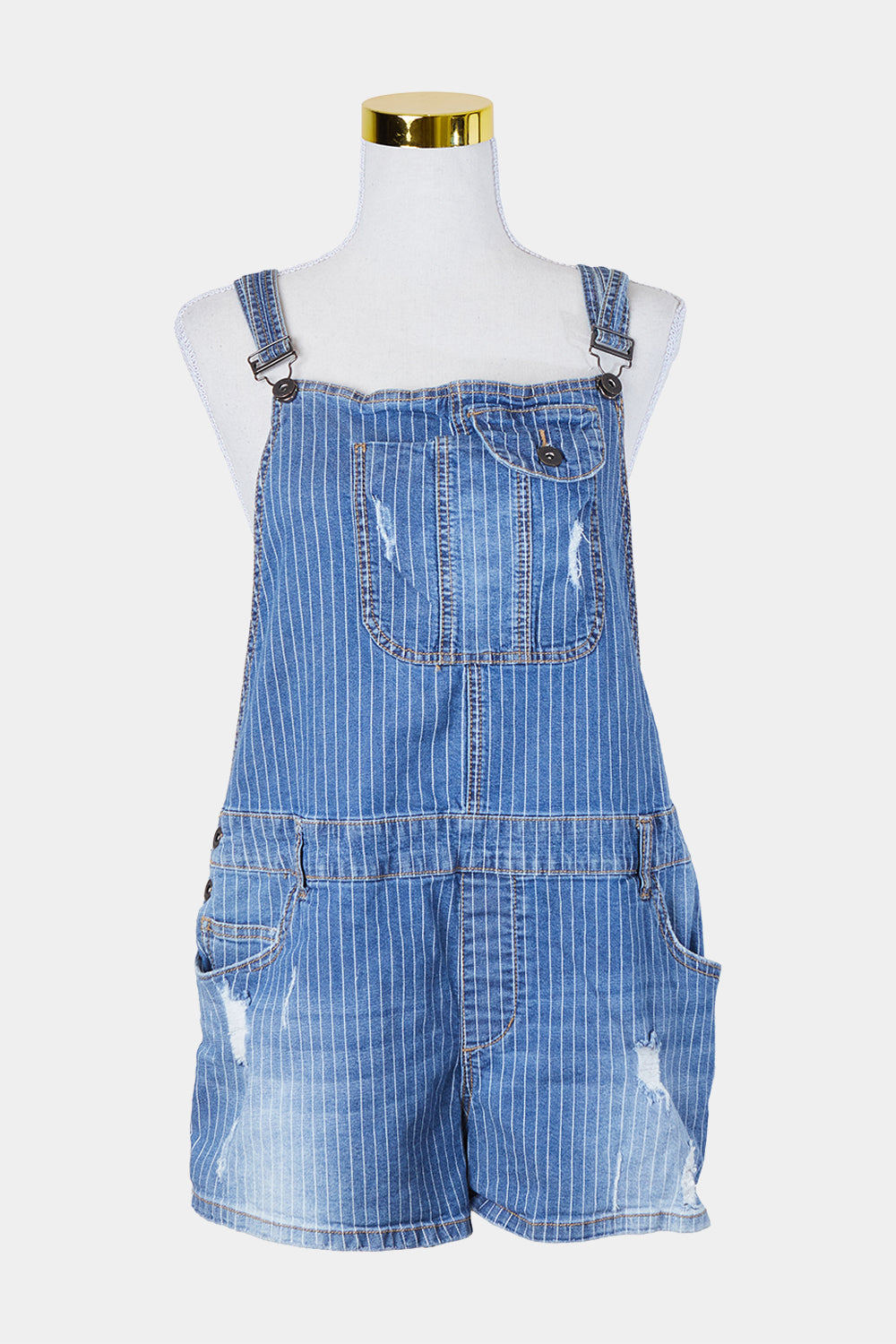 Arizona Jeans Blue Pinstripe Denim Overalls