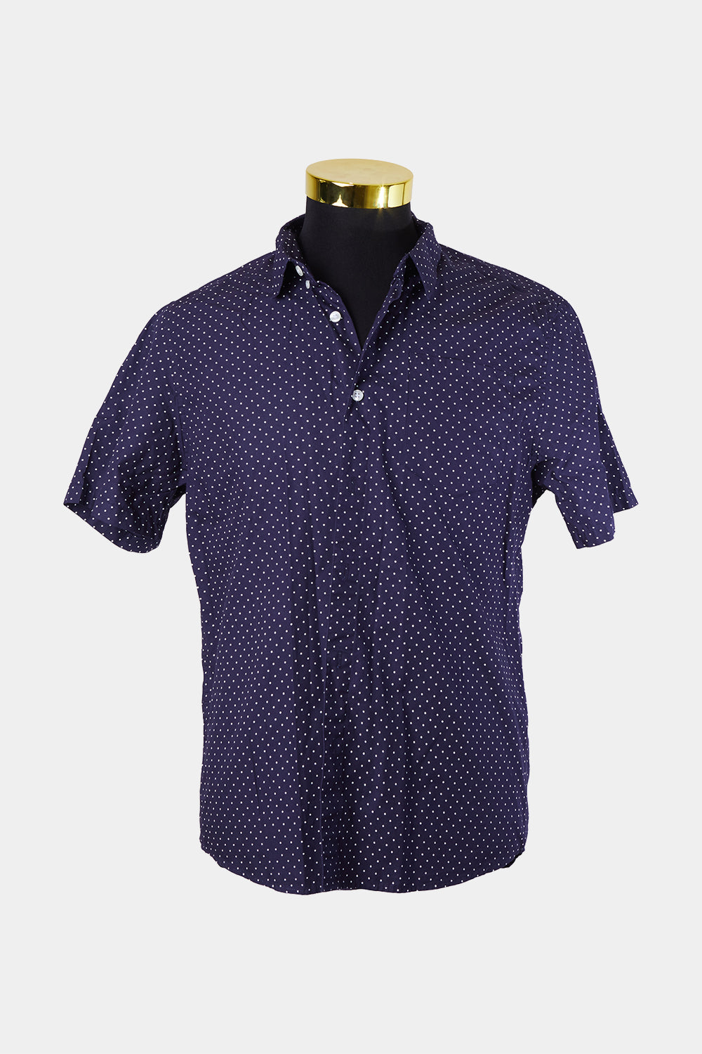 ASOS Navy White Polkadot Button Down Short Sleeve Shirt
