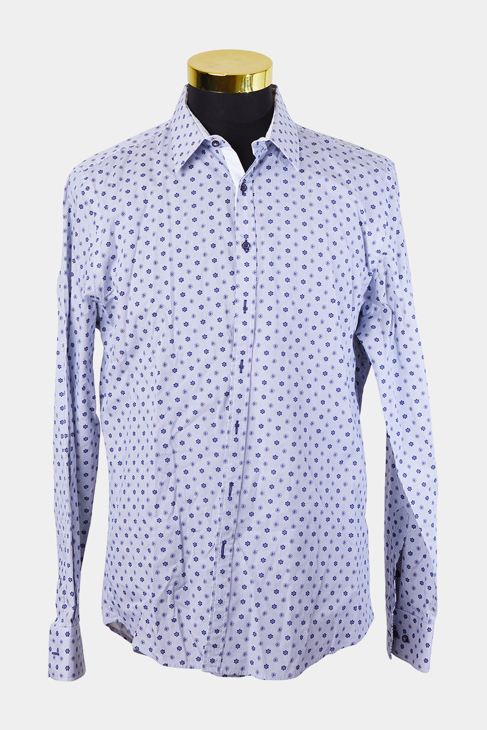 POLITIX Blue and White Pattern Slim Fit Button Down Shirt