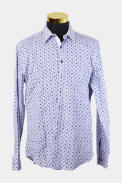 POLITIX Blue and White Pattern Slim Fit Button Down Shirt