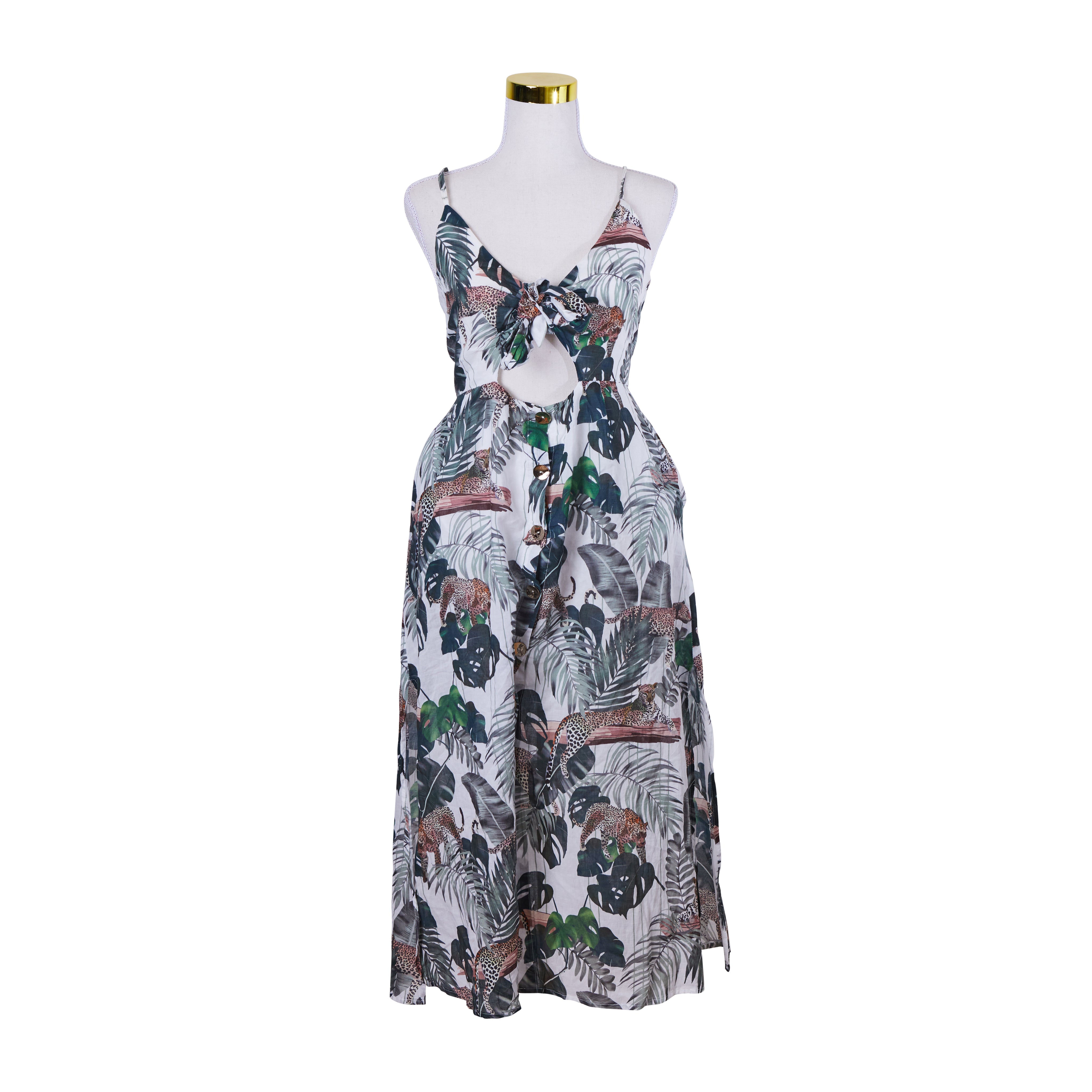 SUBOO Green White Print Button Down Summer Dress
