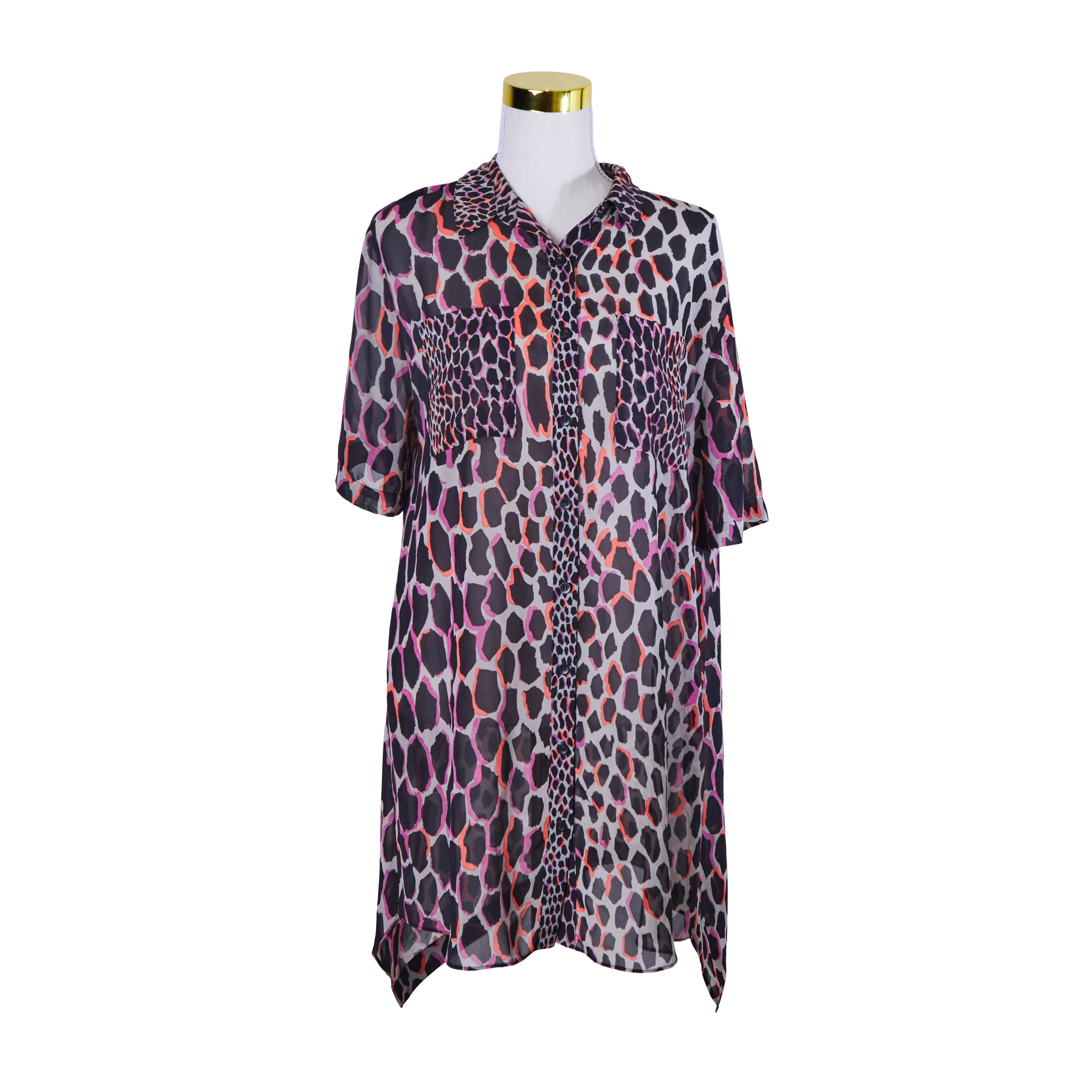 Life With Bird Black, Beige, Pink, Orange Sheer Short Sleeve Dress