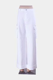 Pretty Little Thing White Pocket Detail Wide Leg Pant