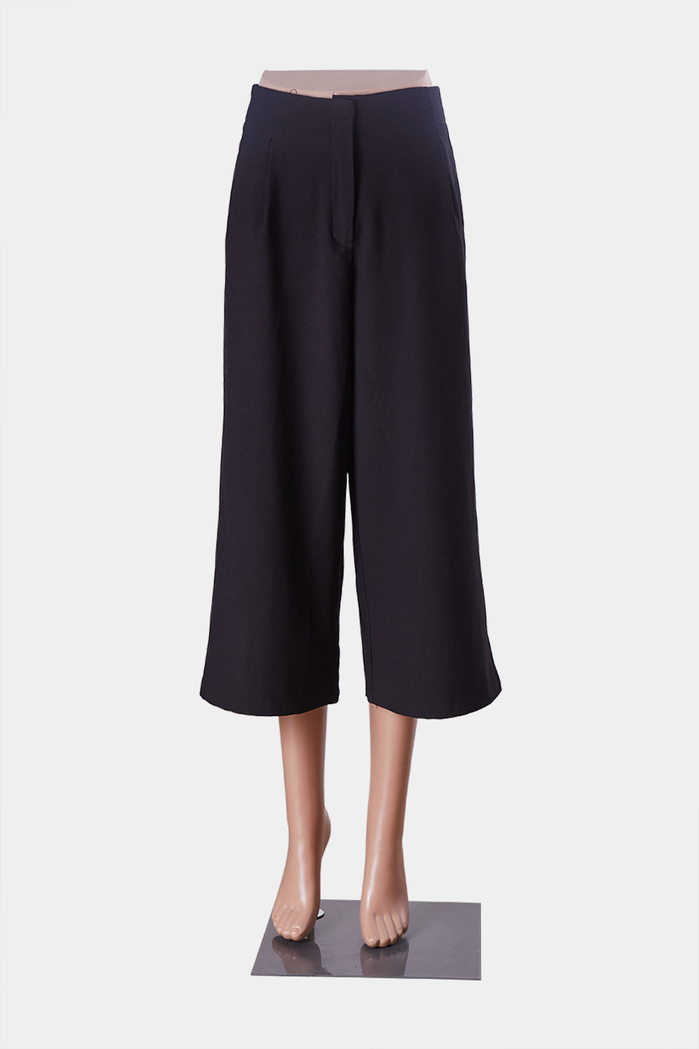INDIKAH Black High Waisted Cropped Relaxed Trouser