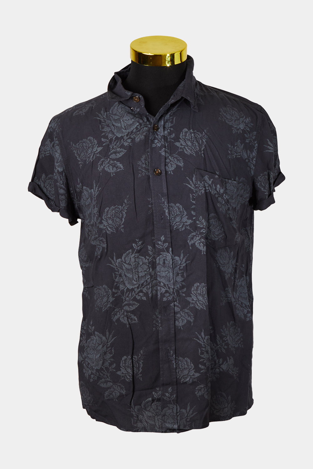ROLLAS Black Floral Print Button Down Short Sleeve Shirt