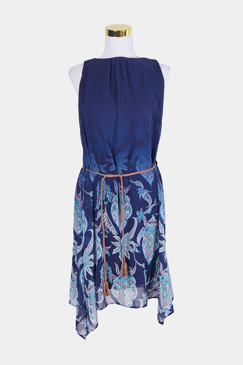 DESIGUAL Blue Belted Print Dress