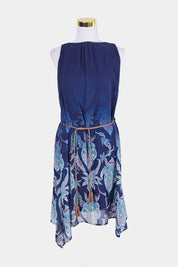 DESIGUAL Blue Belted Print Dress