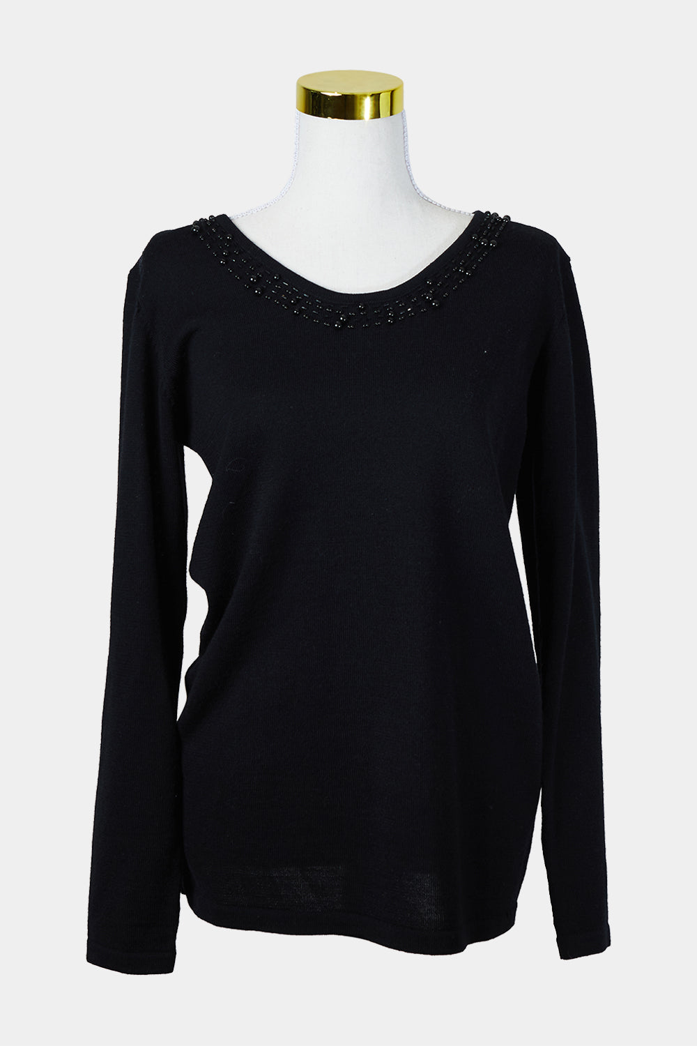 St Germain Black Knit Sweater with Beaded Neck