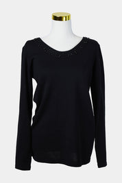 St Germain Black Knit Sweater with Beaded Neck
