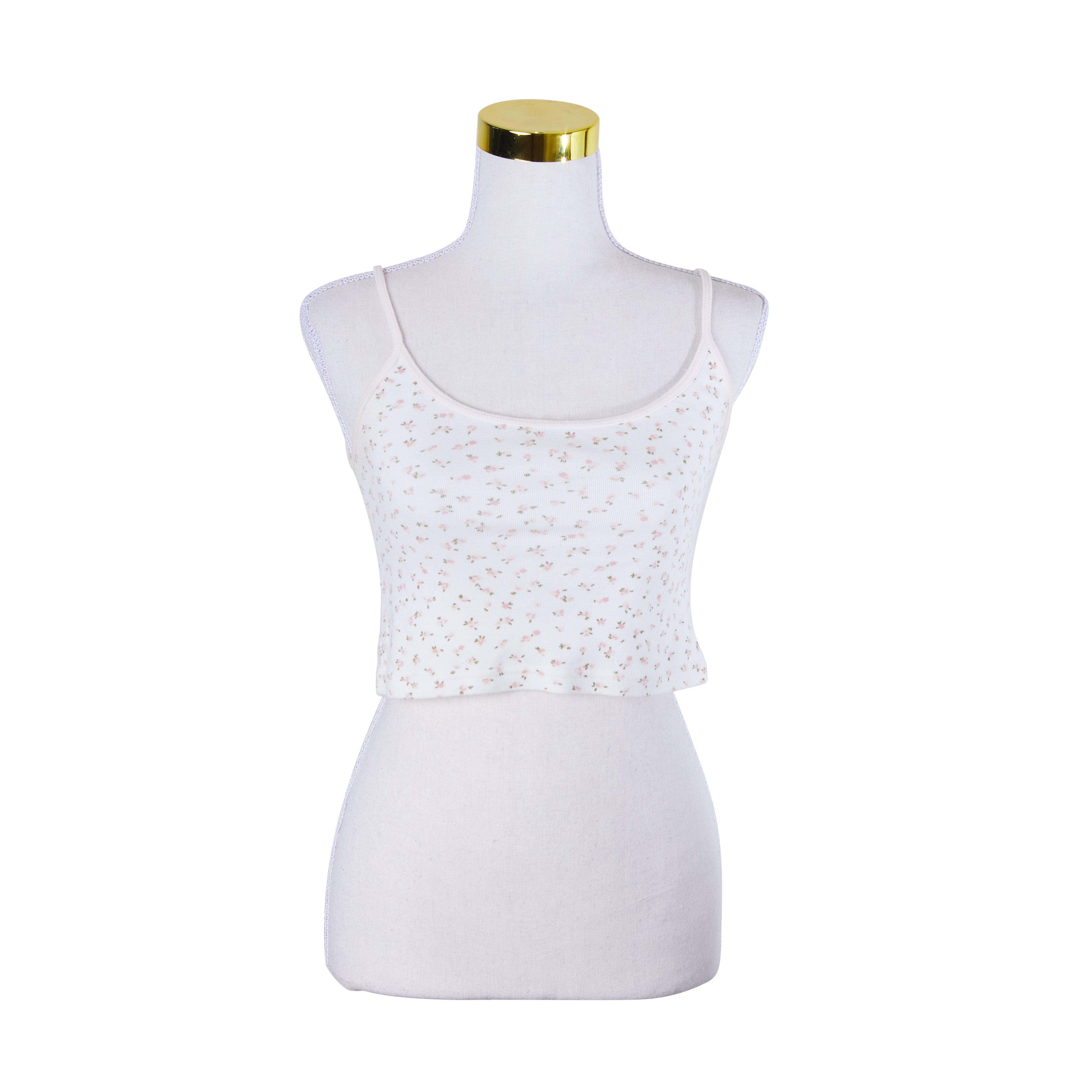 Brandy Melville White and Baby Pink Floral Crop Singlet