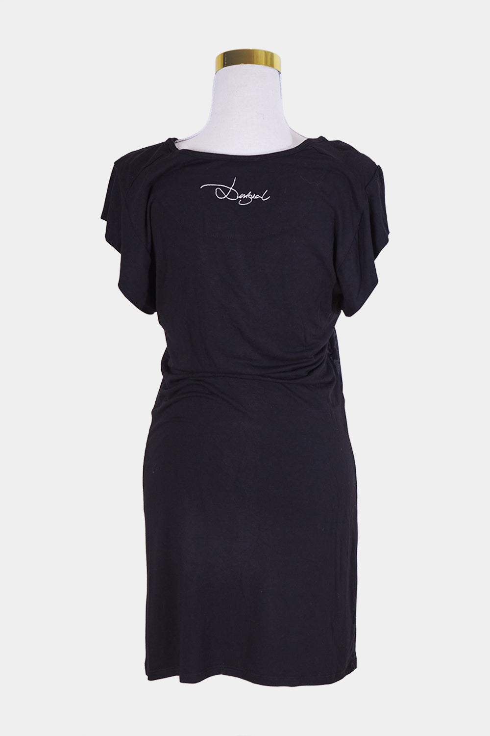 DESIGUAL Black and Pink Rhinestone Print Detail Midi Dress