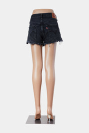 LEVI Black Studded Ebroidered Denim Shorts