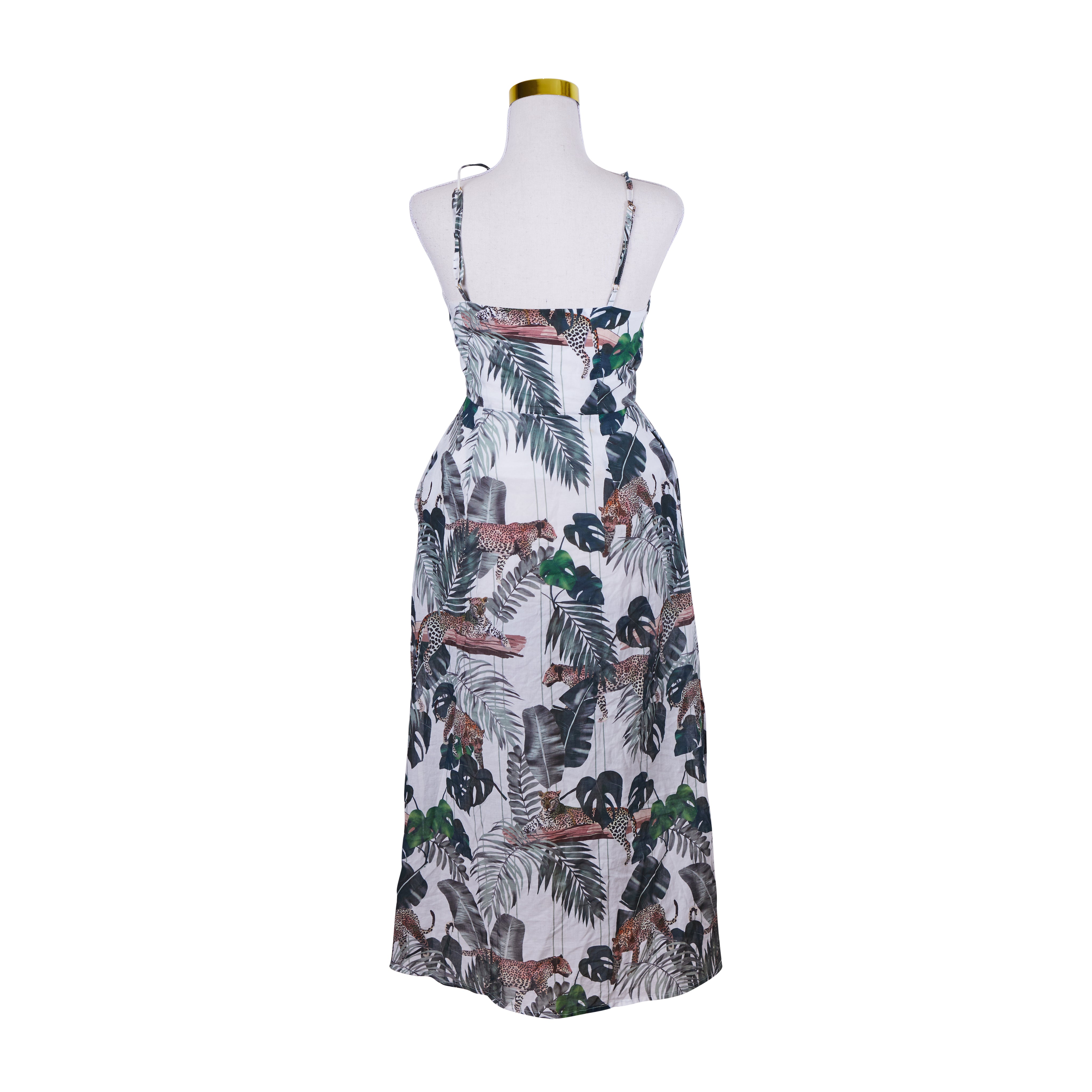 SUBOO Green White Print Button Down Summer Dress