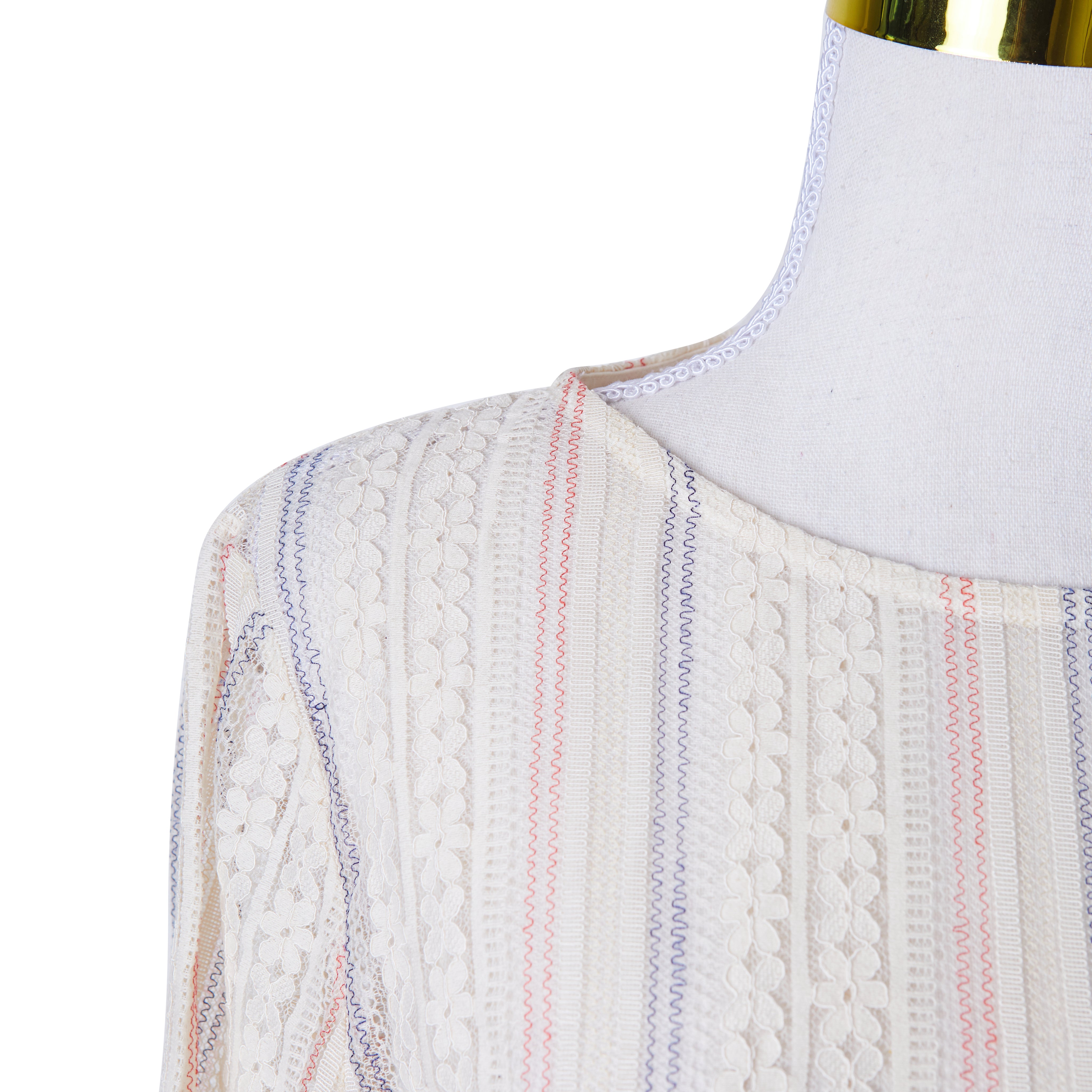 ZARA Cream Blue and Red Lace Long Sleeve Top