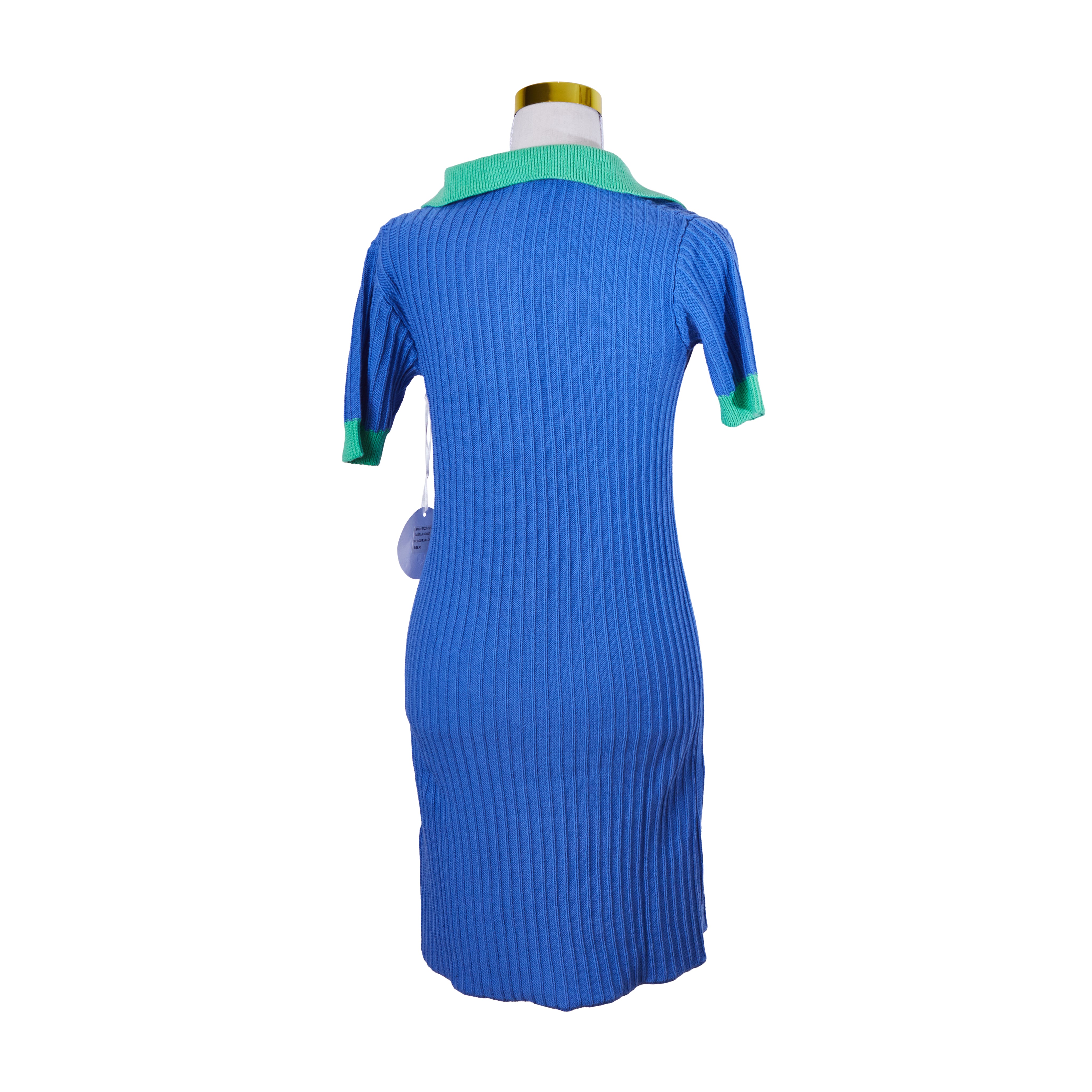 ALESSANDRA Blue Green and White Knit Short Sleeve Midi Dress
