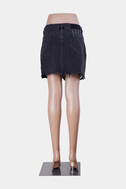 KSUBI Black Distressed Denim Mini Skirt