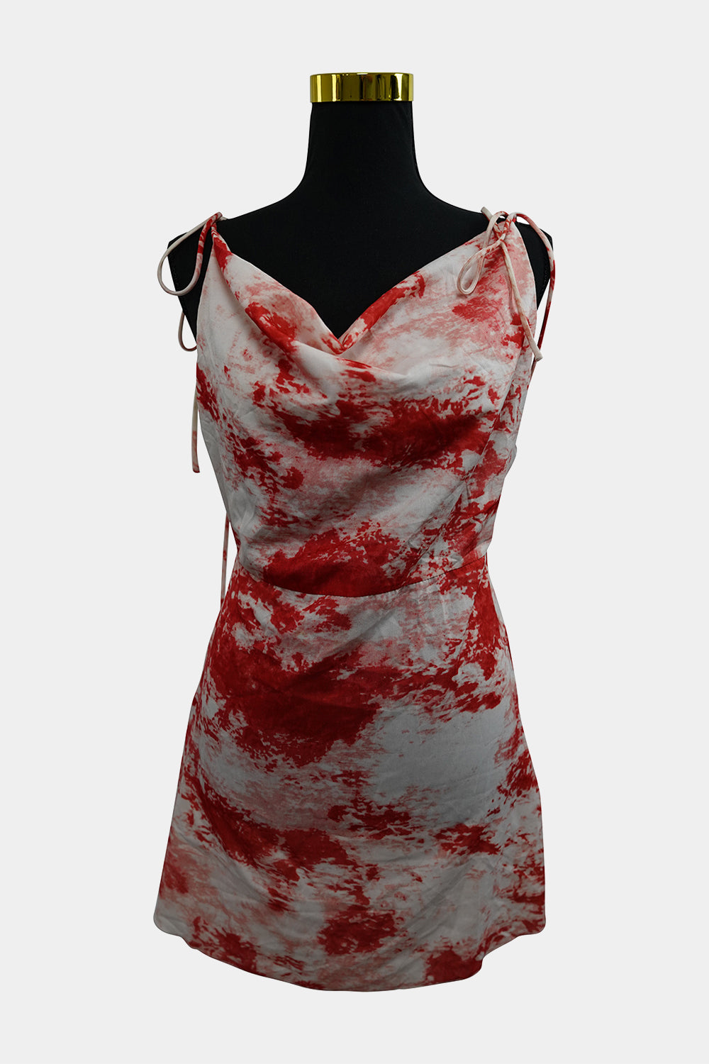 Beginning Boutique Pink, White, Red Cowl Neck Tie Back Dress