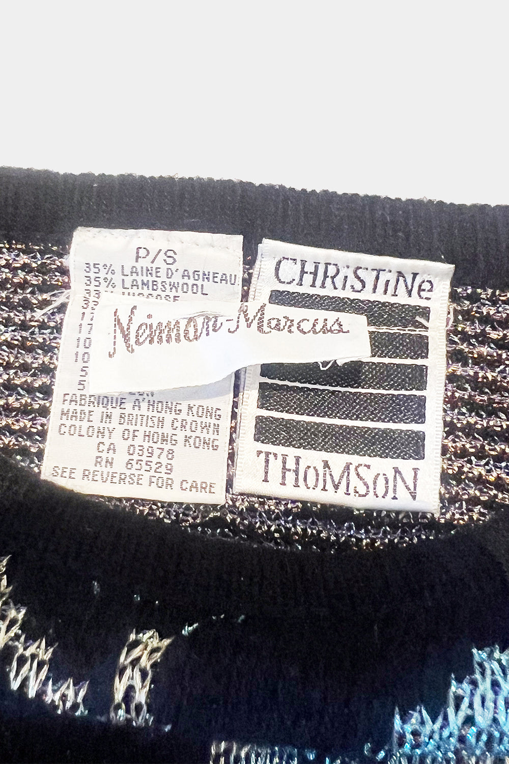 Neimon Marcus Black and Mixed Pattern Sparkle Thread Knit Sweater