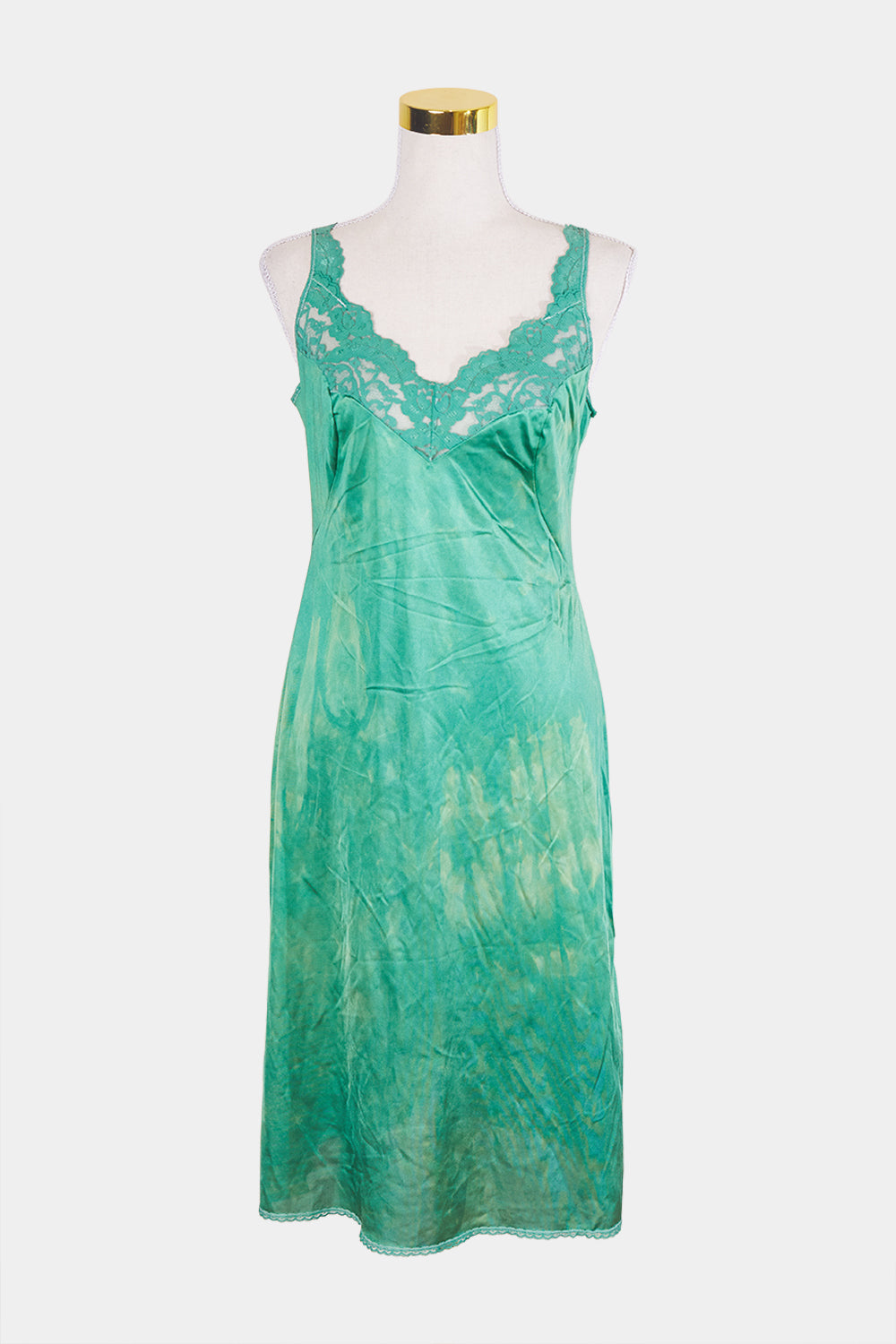 VASARETTE Green Lace Trim Slip Dress