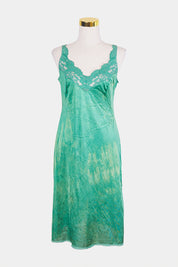 VASARETTE Green Lace Trim Slip Dress