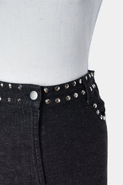 HD Dark Wash Navy Denim Look Studded Pencil Skirt