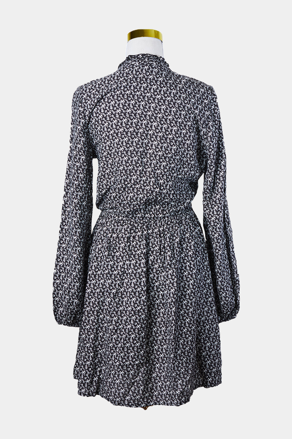 Blue Motion Black and White Floral Tie Neck Dress