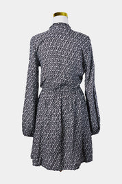 Blue Motion Black and White Floral Tie Neck Dress