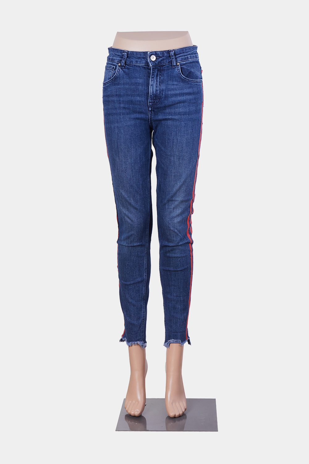 ZARA Blue and Red Skinny Cropped Jeans