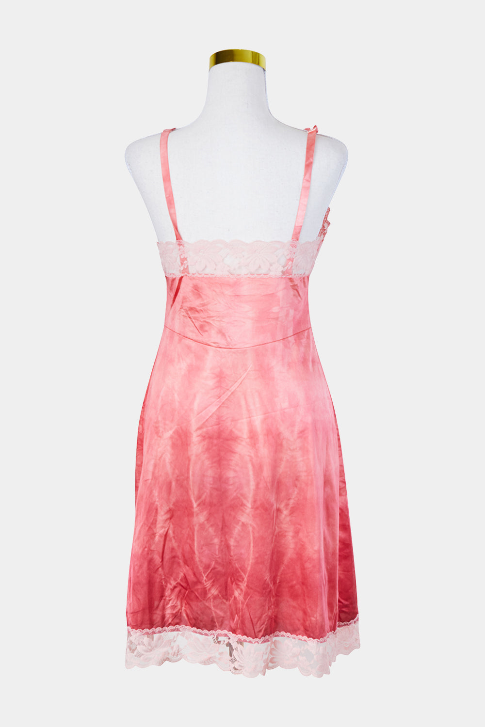 LORRAINEE Pink Tie Dye Lace Detail Slip Dress
