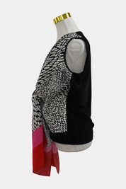 Anthea Crawford Black, White, Pink Patterned Tie Tank