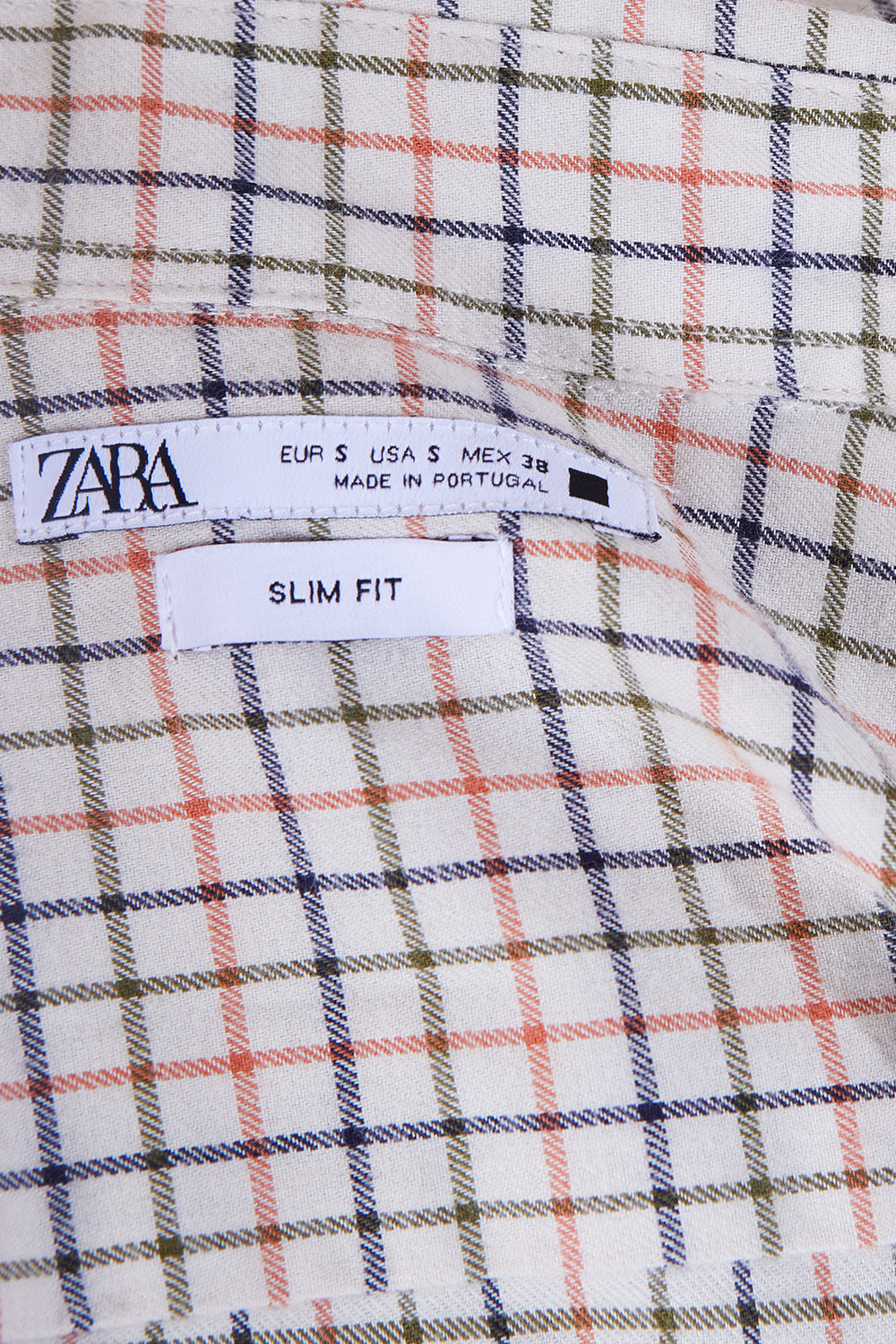 ZARA Beige, Orange, Green, Navy Pattern Button Down Shirt