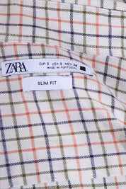 ZARA Beige, Orange, Green, Navy Pattern Button Down Shirt