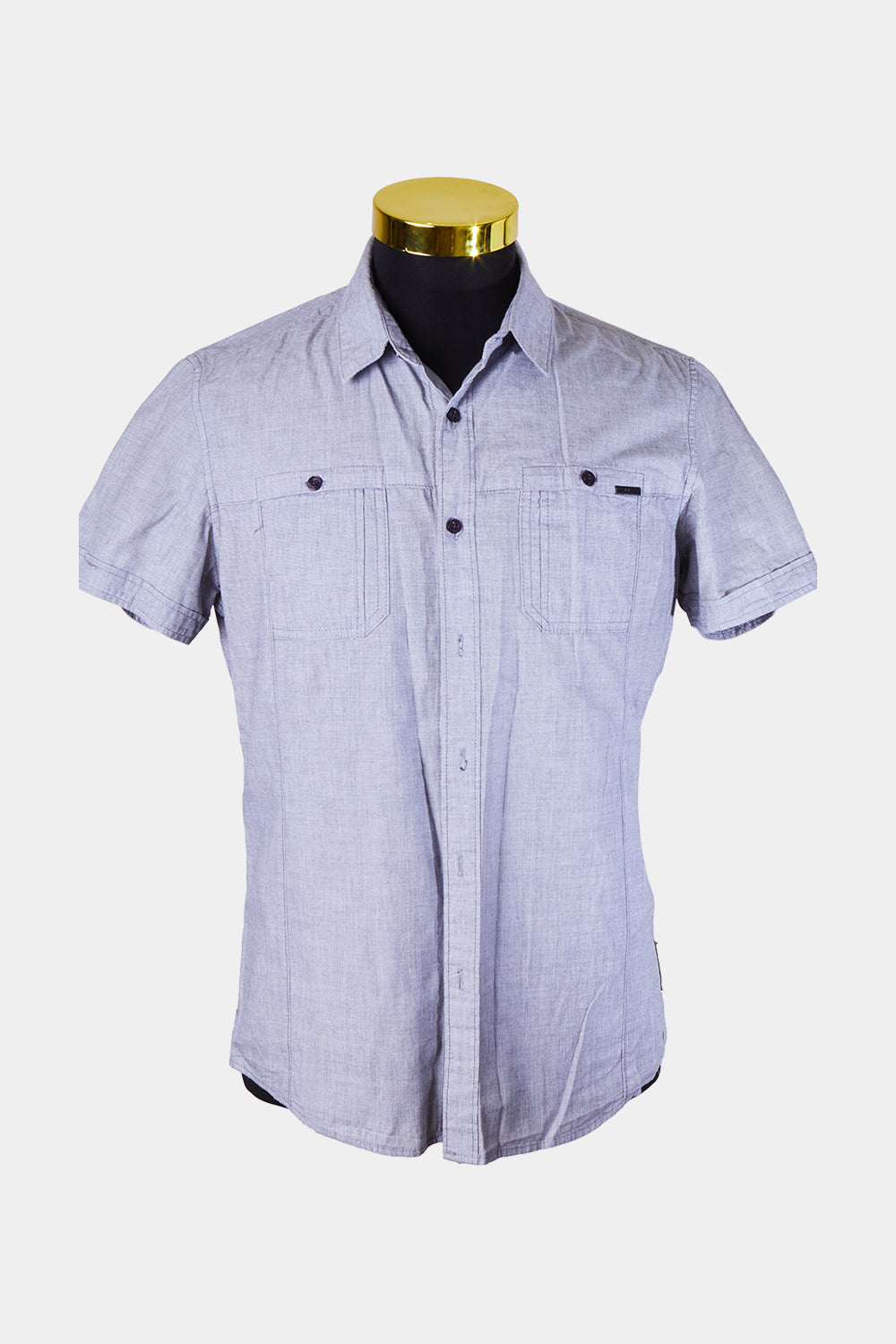 MOSSIMO Gray Chambray Button Down Short Sleeve Shirt