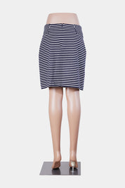 JIGSAW Navy and White Button Detail Stripe Mini Skirt
