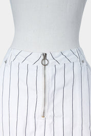GHANDA White and Navy Stripe Ring Zip Mini Skirt