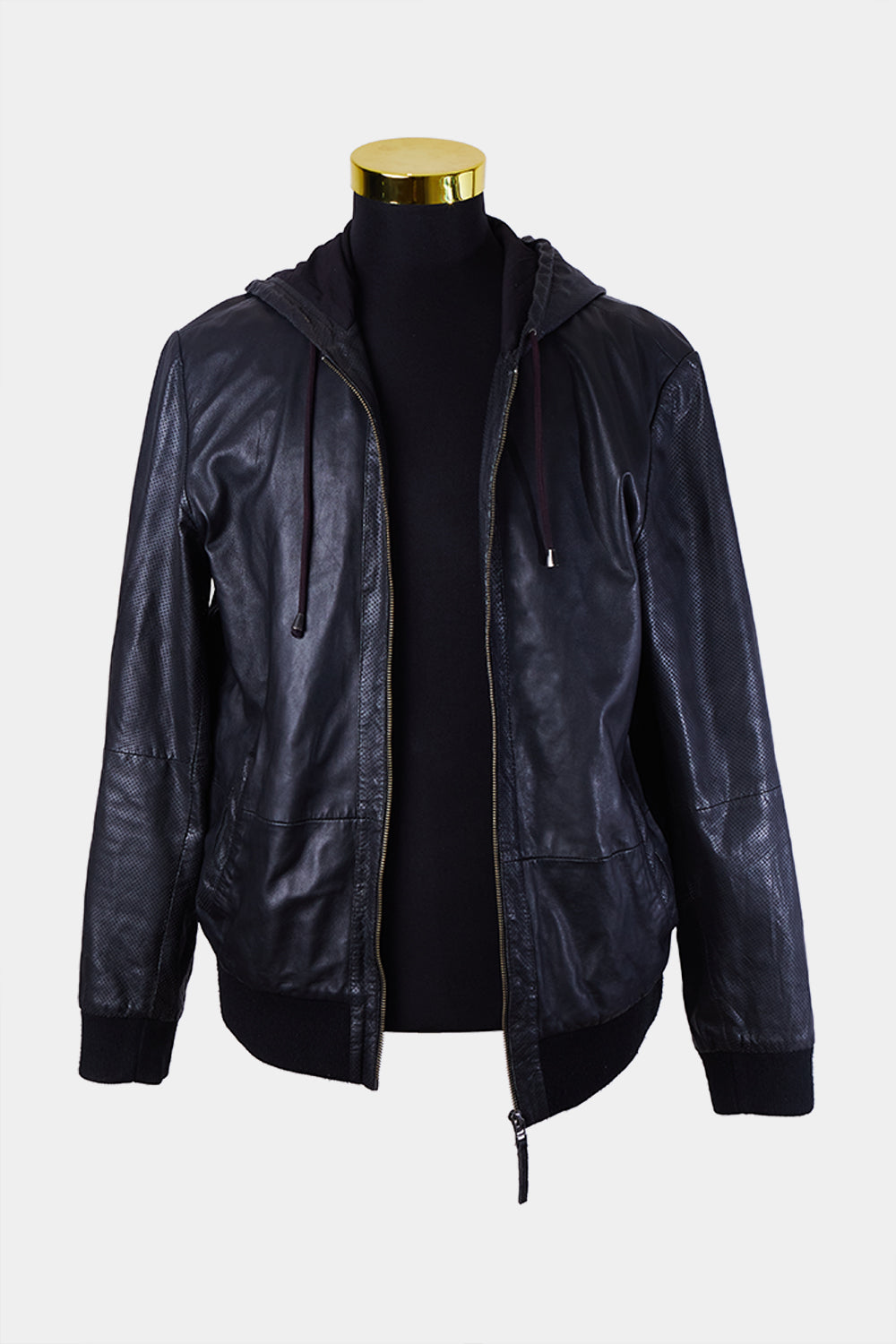 Ziggy Denim Black Leather Hooded Jacket