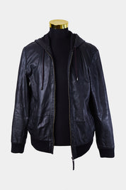 Ziggy Denim Black Leather Hooded Jacket