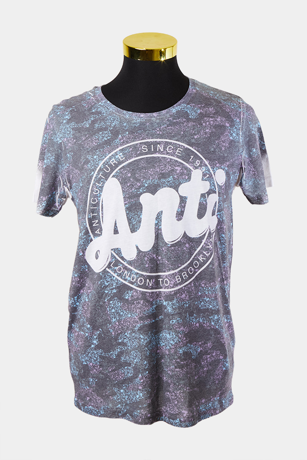 ANTICULTURE Grey, White Pink Blue Logo Print T Shirt