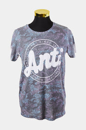 ANTICULTURE Grey, White Pink Blue Logo Print T Shirt