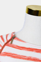 Michael Kors Orange and White Stripe Zip Detail Long Stretch Top