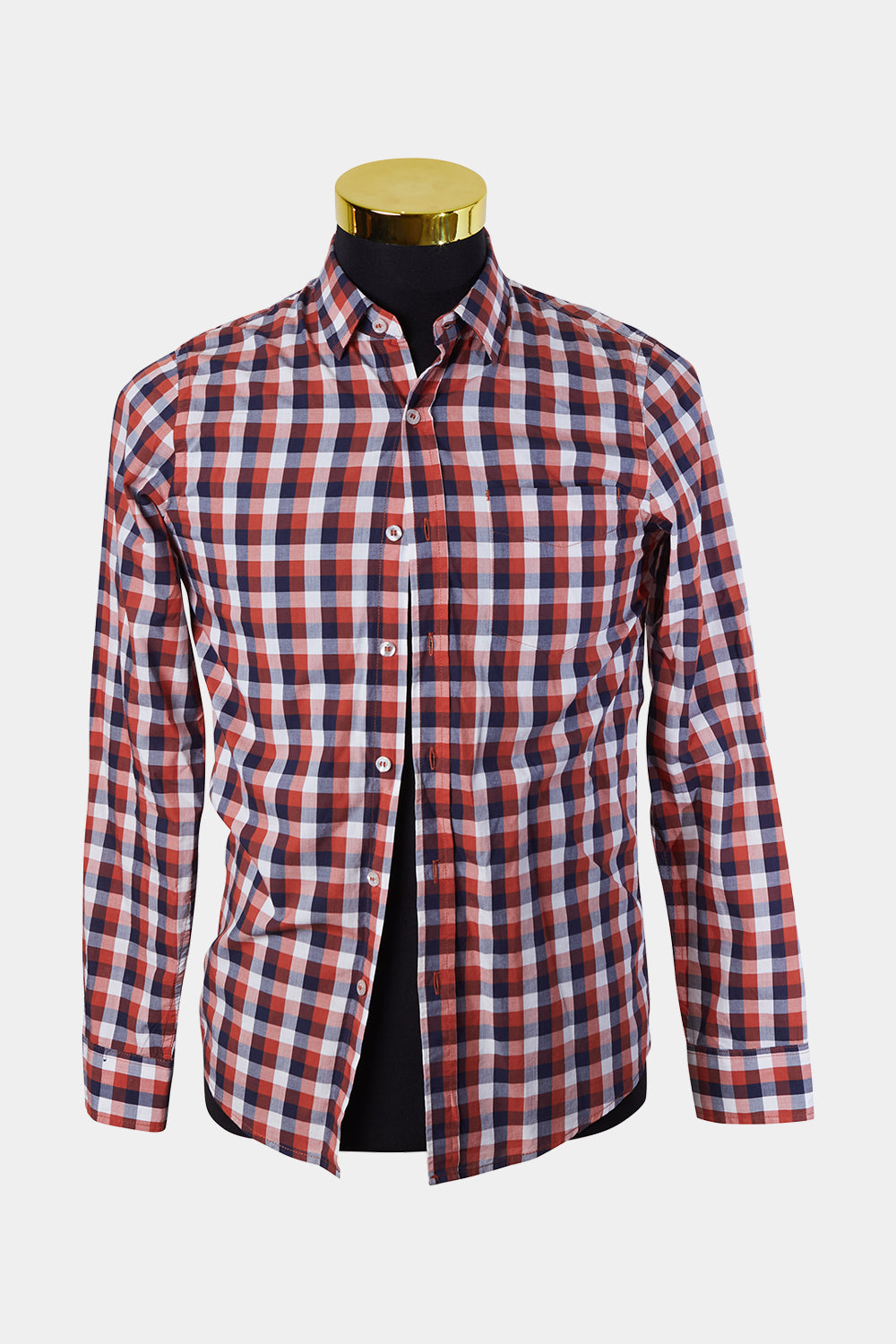 French Connection Red, Navy, White Check Regular Fit Button Down Shirt