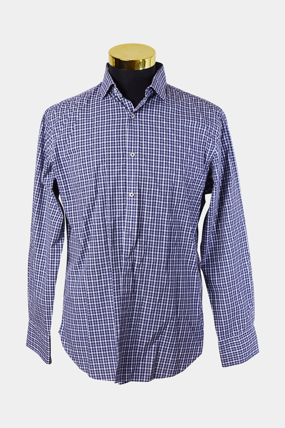 Mj Bale Navy and White Gingham Super Slim Button Down Shirt