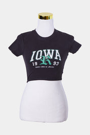 FACTORIE Black Iowa Print Crop T Shirt