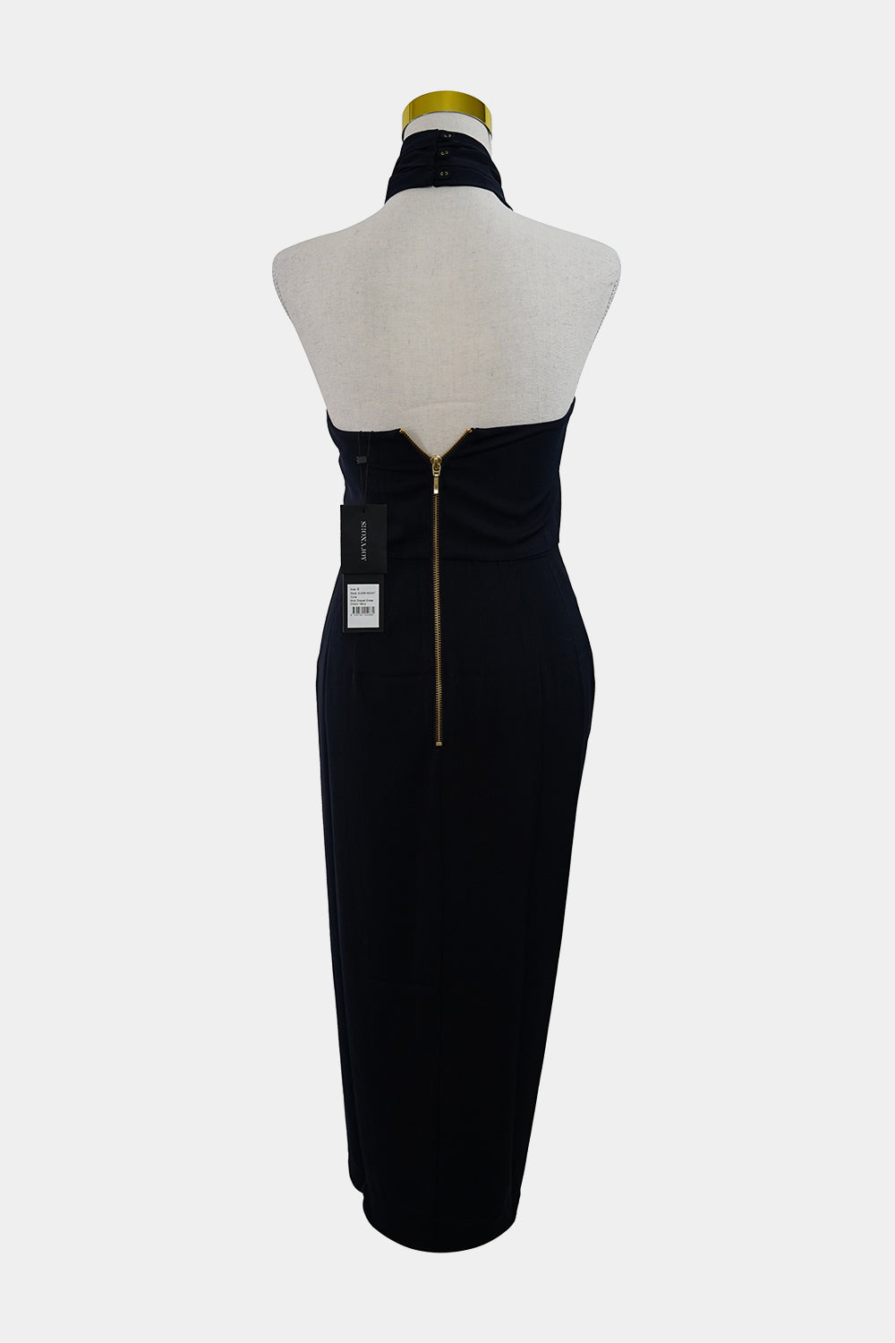 Shona Joy Navy Knot Halter Draped Dress