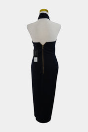 Shona Joy Navy Knot Halter Draped Dress