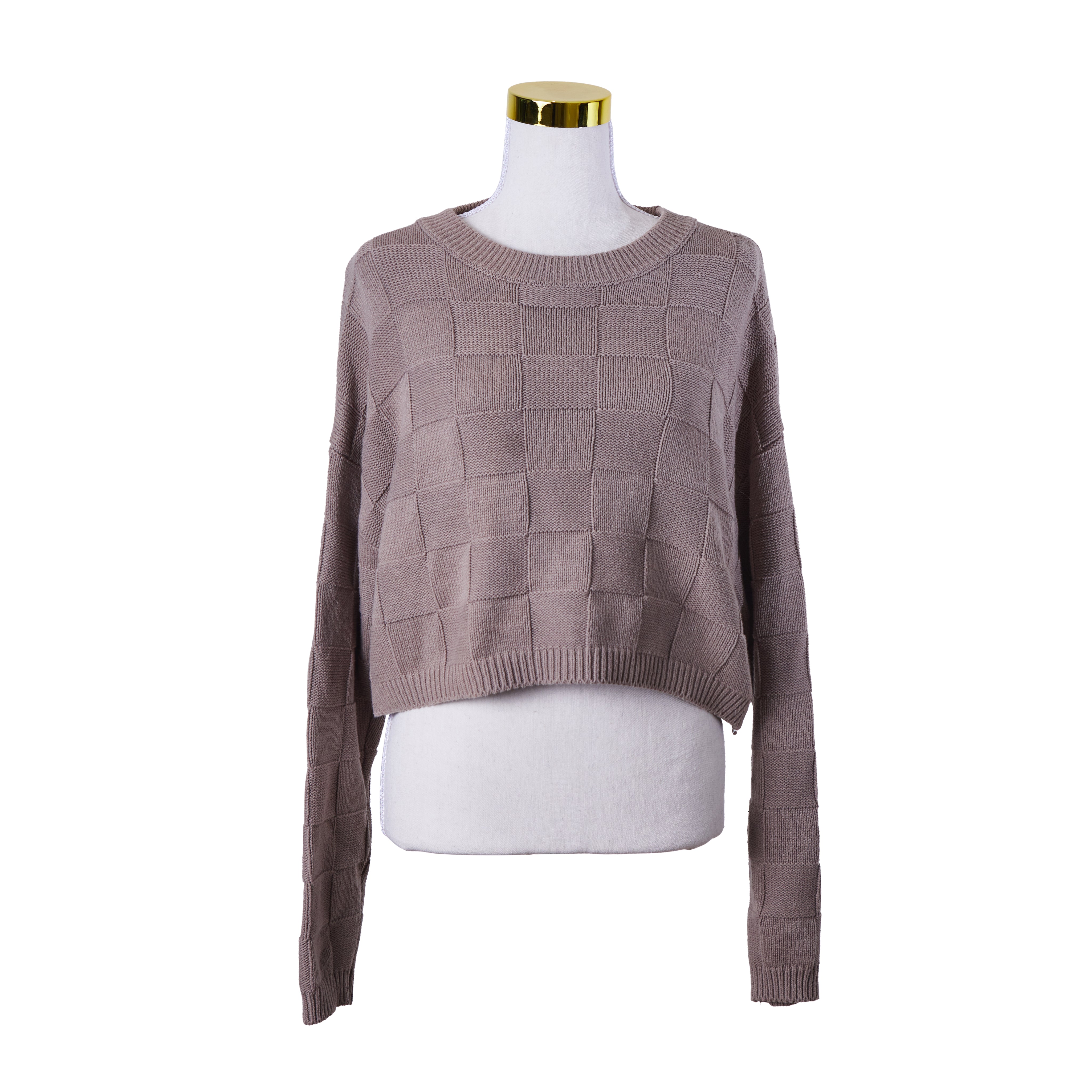 GLASSONS Brown Crop Knit Sweater