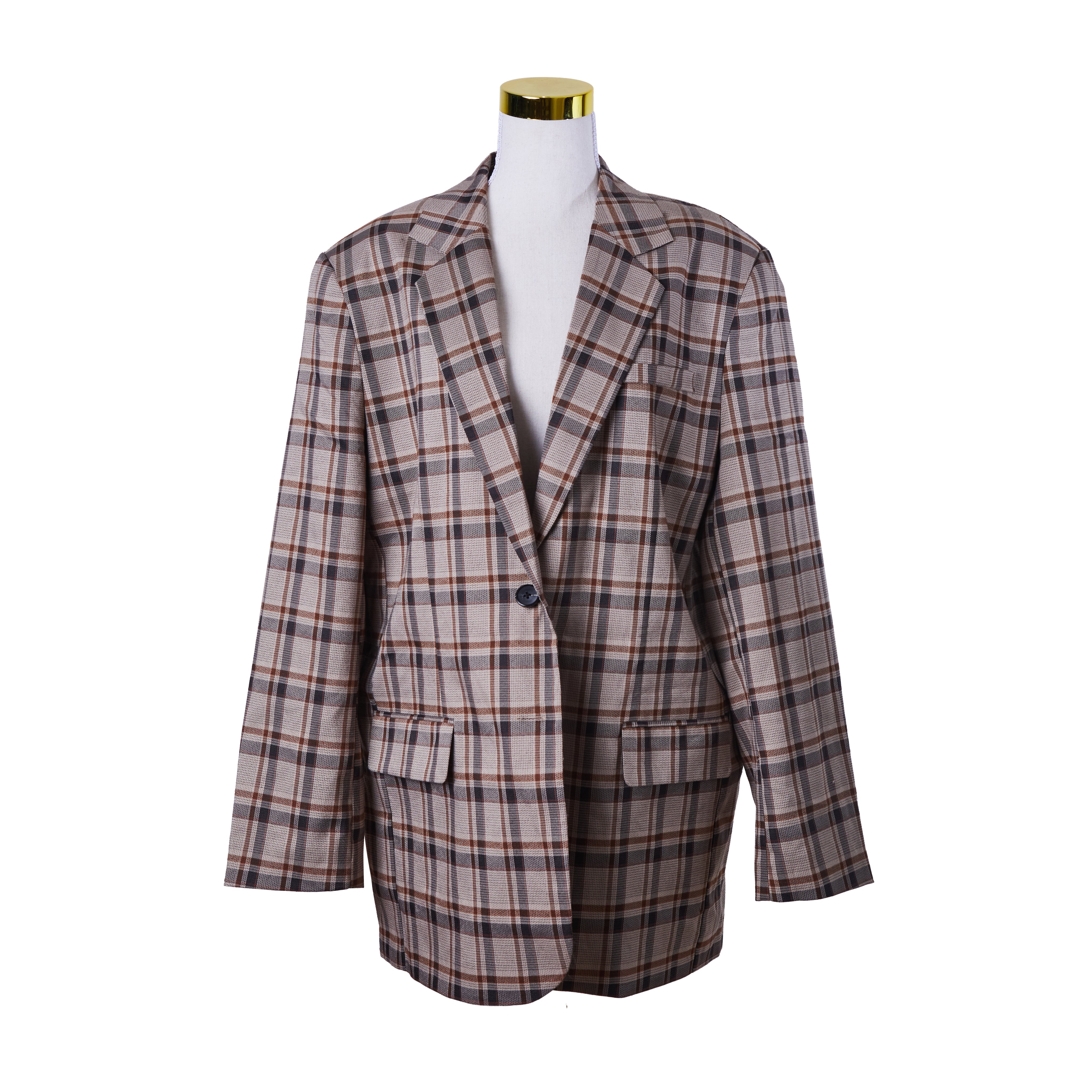 Asos Design Dark and Light Brown Plaid Long Blazer