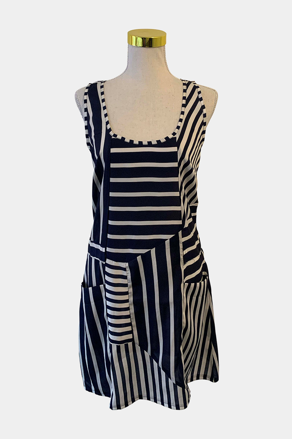 TEMT Navy Blue And Cream Dress