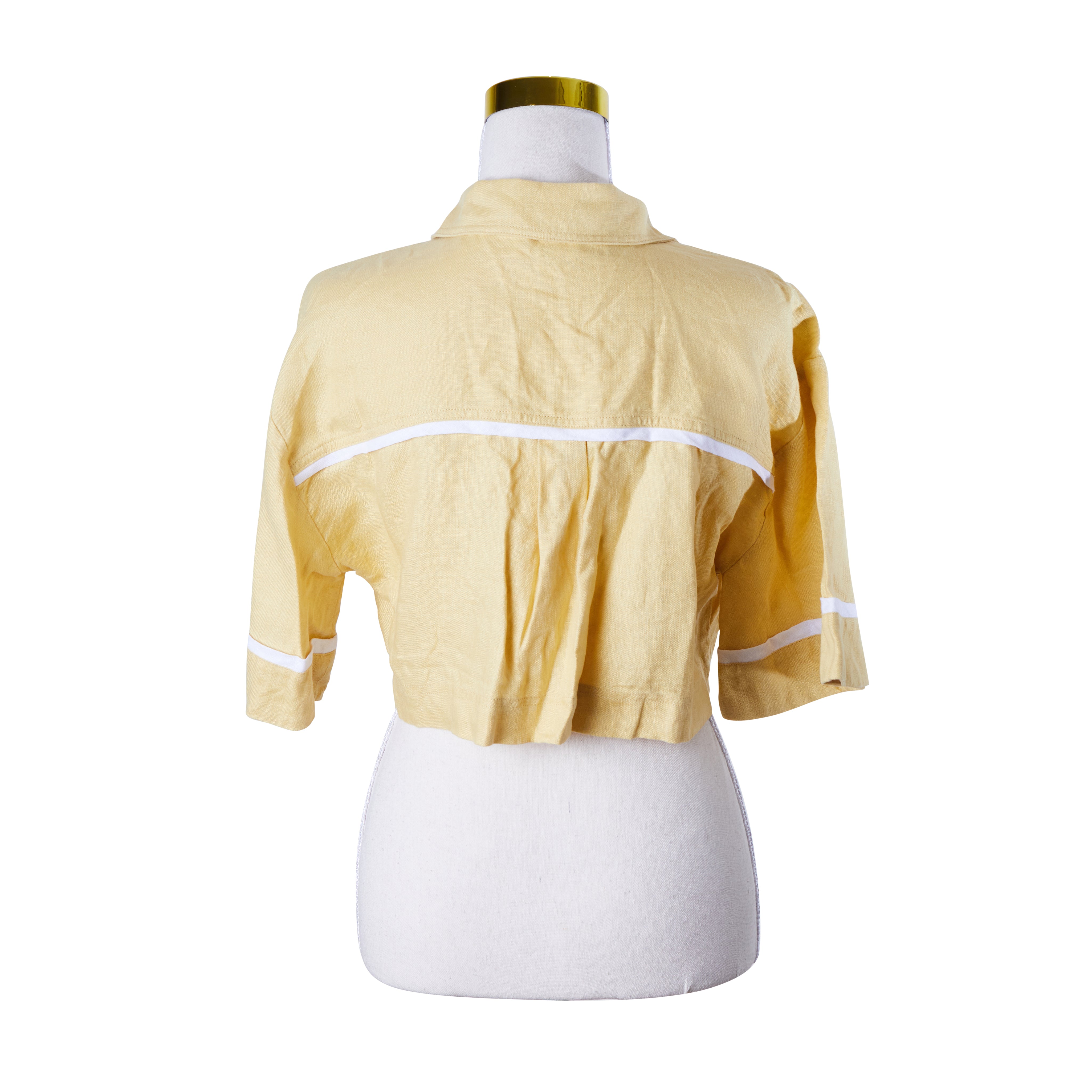 ROAME Yellow and White Crop Short Sleeve Top