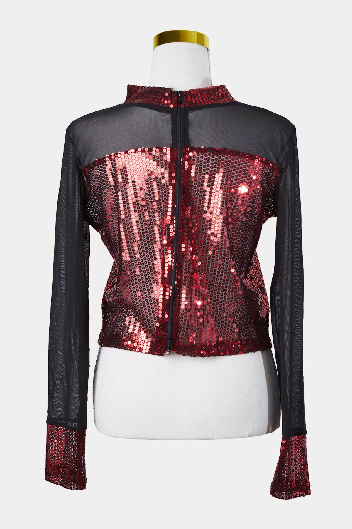 Assorted Brands Black and Red Sequin and Mesh High Neck Top